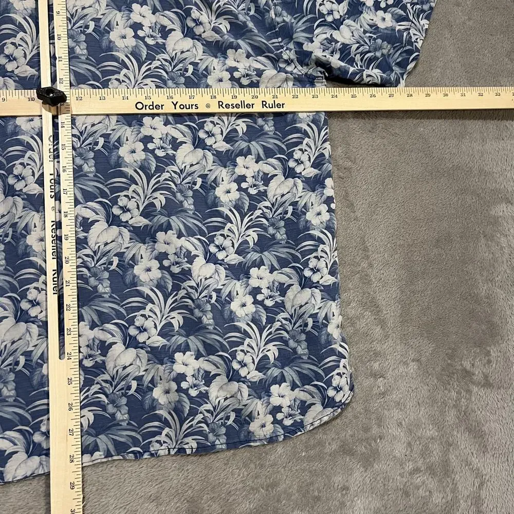 Tommy Bahama Shirt Mens Large Blue Silk Floral Hawaiian Button Up Original Fit